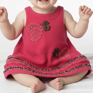 Vintage Bonnie Baby 18M Fleece Dress Coral Heart Valentine Holiday‎